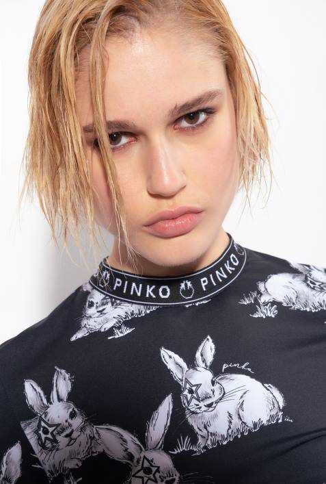 Pullover | Pinko schwarz/grau/weiß Langärmliges Kaninchen-TopZ4ZP471