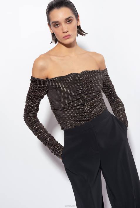 Pullover | Pinko schwarzes Gold Schulterfreies Oberteil mit MikronietenZ4ZP388