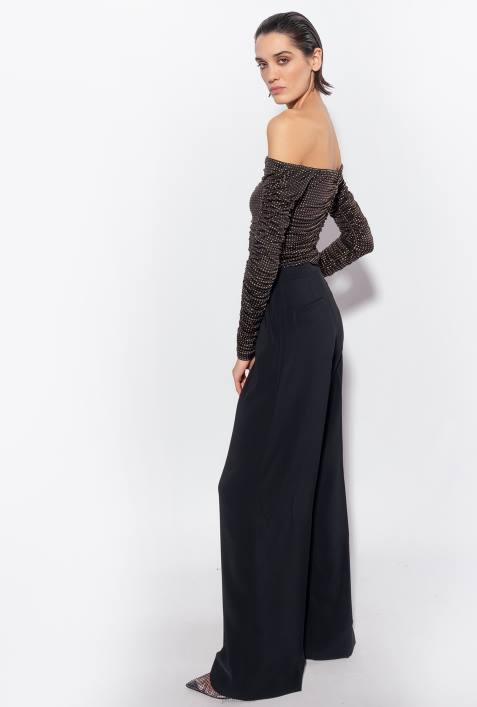 Pullover | Pinko schwarzes Gold Schulterfreies Oberteil mit MikronietenZ4ZP388