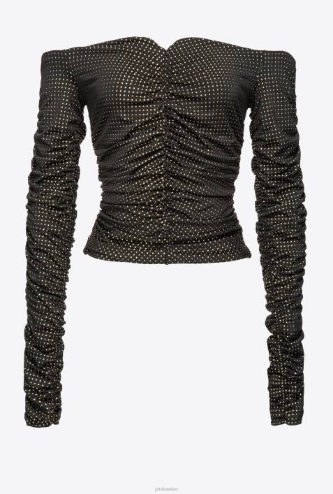 Pullover | Pinko schwarzes Gold Schulterfreies Oberteil mit MikronietenZ4ZP388