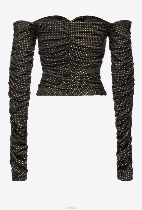 Pullover | Pinko schwarzes Gold Schulterfreies Oberteil mit MikronietenZ4ZP388