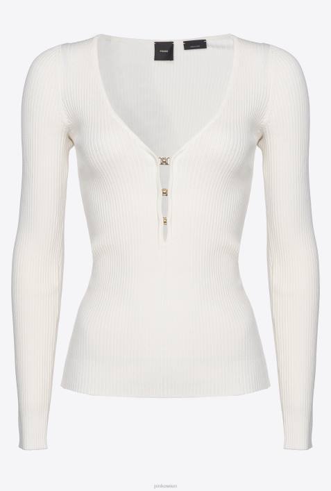 Pullover | Pinko seidenweiß Langarm-Top aus RippstrickZ4ZP488