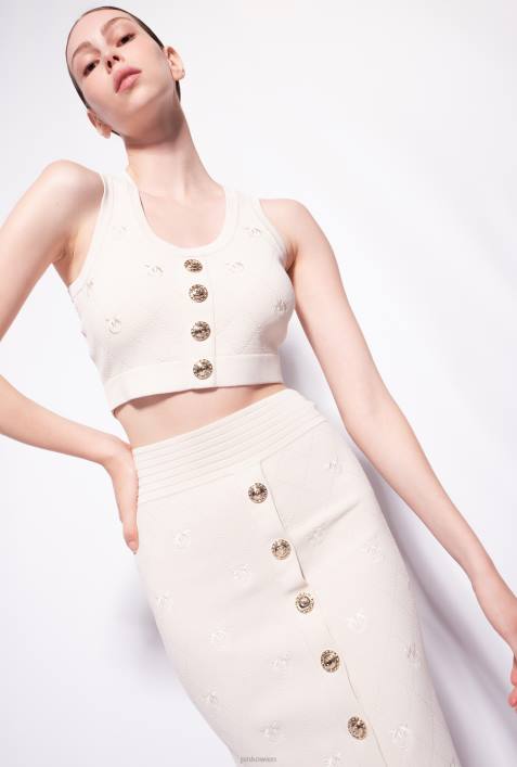 Nach oben | Pinko Birkenbeige Crop-Top mit Monogramm-JacquardmusterZ4ZP365