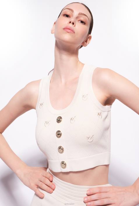 Nach oben | Pinko Birkenbeige Crop-Top mit Monogramm-JacquardmusterZ4ZP365