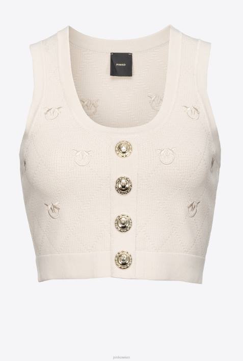Nach oben | Pinko Birkenbeige Crop-Top mit Monogramm-JacquardmusterZ4ZP365