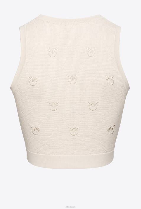Nach oben | Pinko Birkenbeige Crop-Top mit Monogramm-JacquardmusterZ4ZP365