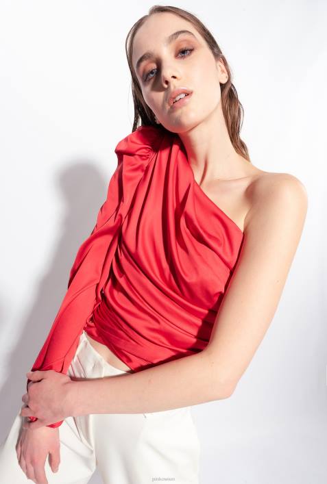 Nach oben | Pinko Chili rot One-Shoulder-Oberteil aus SatinZ4ZP246