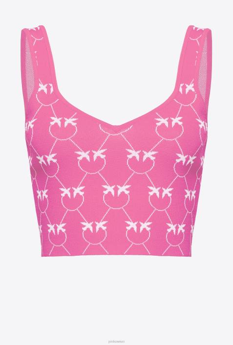 Nach oben | Pinko Fuchsia/Rosa Crop-Top mit Monogramm-JacquardmusterZ4ZP422