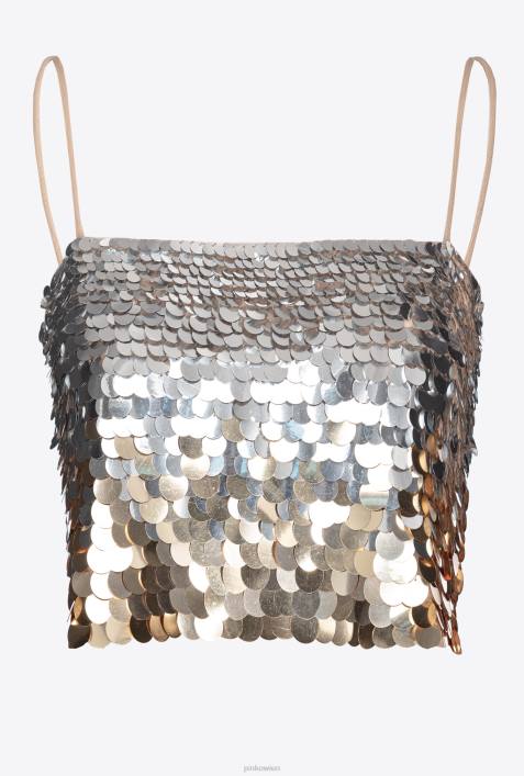 Nach oben | Pinko Gold-Silber Paillettenbesetztes Crop-Top mit Fade-EffektZ4ZP317