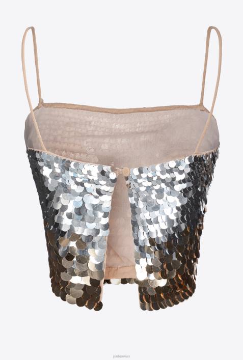 Nach oben | Pinko Gold-Silber Paillettenbesetztes Crop-Top mit Fade-EffektZ4ZP317