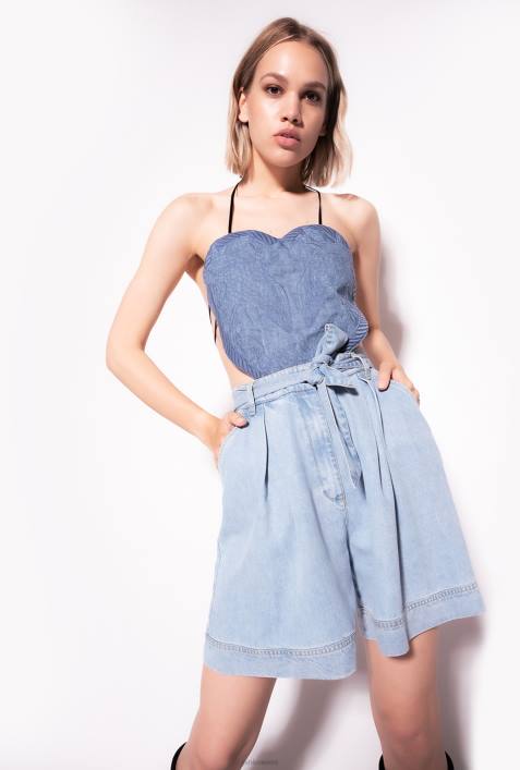 Nach oben | Pinko Leichte Wäsche Besticktes Denim-Top mit HerzausschnittZ4ZP452