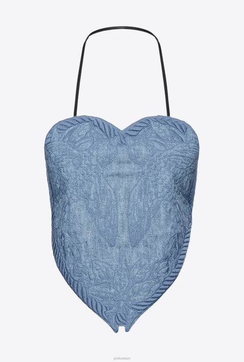 Nach oben | Pinko Leichte Wäsche Besticktes Denim-Top mit HerzausschnittZ4ZP452