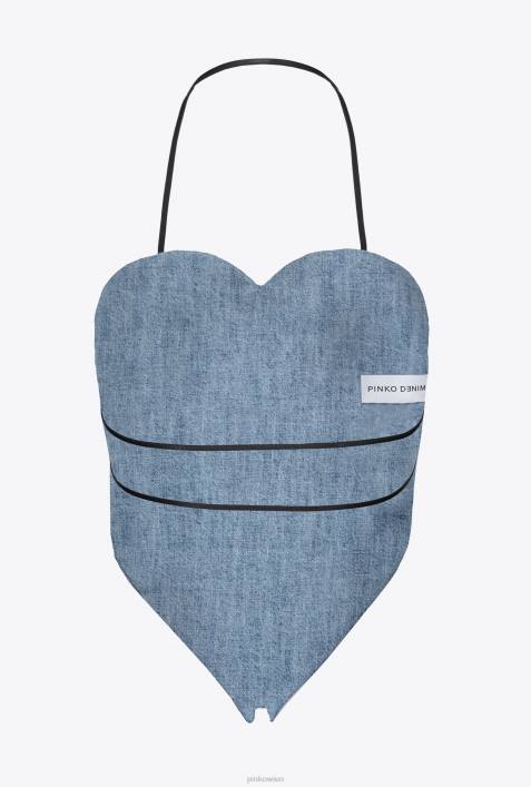 Nach oben | Pinko Leichte Wäsche Besticktes Denim-Top mit HerzausschnittZ4ZP452
