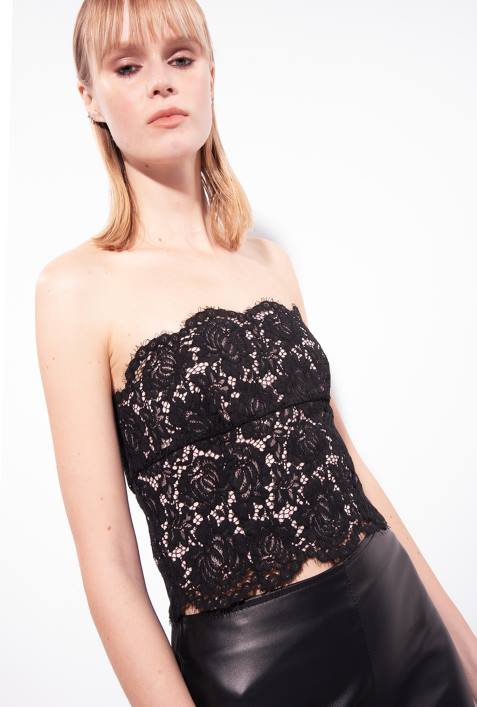 Nach oben | Pinko Limousine schwarz Bustier-Oberteil aus SpitzeZ4ZP434