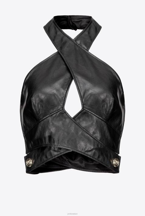 Nach oben | Pinko Limousine schwarz Crop-Top in LederoptikZ4ZP435
