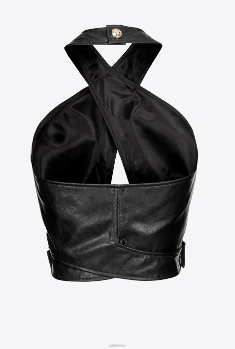 Nach oben | Pinko Limousine schwarz Crop-Top in LederoptikZ4ZP435
