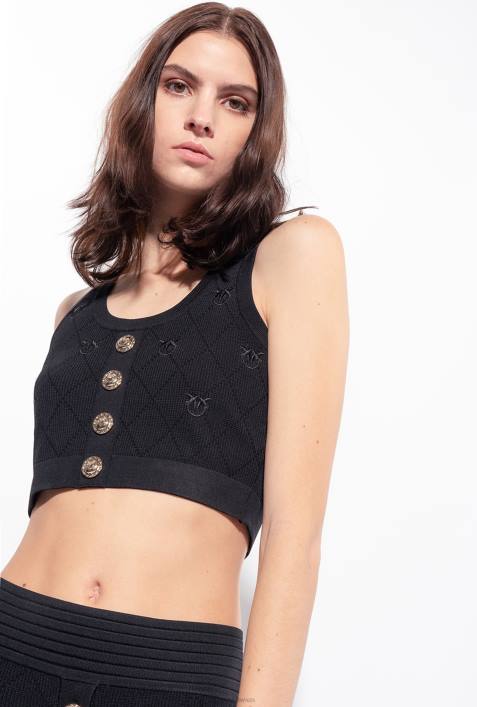 Nach oben | Pinko Limousine schwarz Crop-Top mit Monogramm-JacquardmusterZ4ZP364