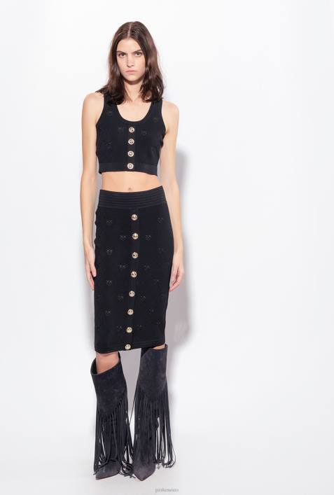 Nach oben | Pinko Limousine schwarz Crop-Top mit Monogramm-JacquardmusterZ4ZP364