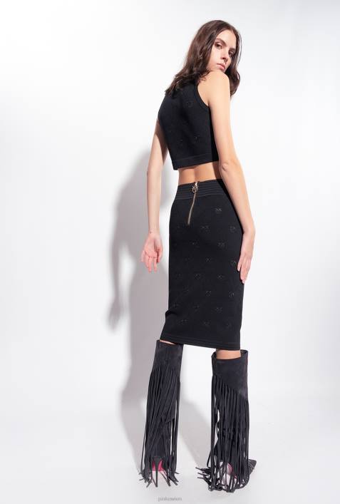 Nach oben | Pinko Limousine schwarz Crop-Top mit Monogramm-JacquardmusterZ4ZP364
