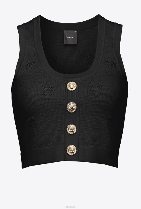 Nach oben | Pinko Limousine schwarz Crop-Top mit Monogramm-JacquardmusterZ4ZP364
