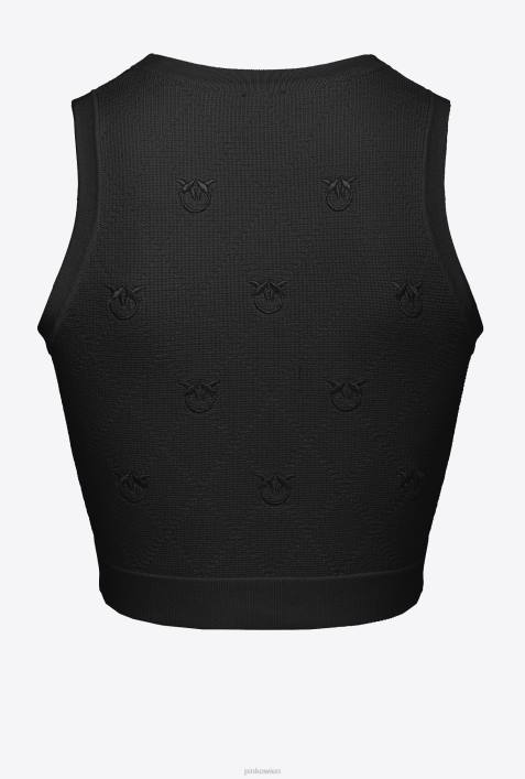 Nach oben | Pinko Limousine schwarz Crop-Top mit Monogramm-JacquardmusterZ4ZP364