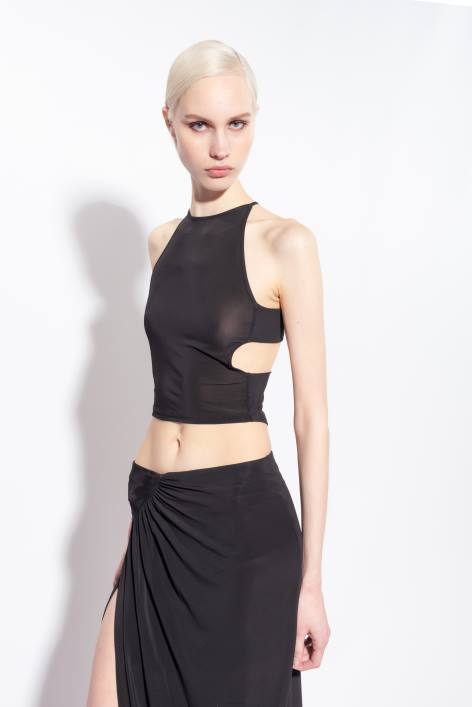 Nach oben | Pinko Limousine schwarz Fließendes Crop-Top aus JerseyZ4ZP346