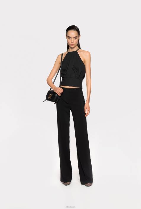 Nach oben | Pinko Limousine schwarz Fließendes Crop-Top aus KreppZ4ZP357