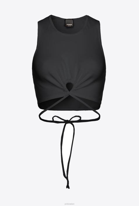 Nach oben | Pinko Limousine schwarz Geripptes Crop-Top mit SchnürungZ4ZP466