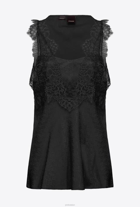 Nach oben | Pinko Limousine schwarz Jacquard-Logo-Oberteil mit SpitzeZ4ZP328