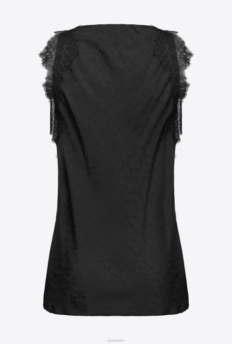 Nach oben | Pinko Limousine schwarz Jacquard-Logo-Oberteil mit SpitzeZ4ZP328