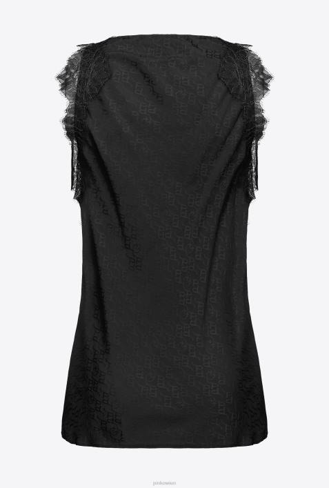 Nach oben | Pinko Limousine schwarz Jacquard-Logo-Oberteil mit SpitzeZ4ZP472