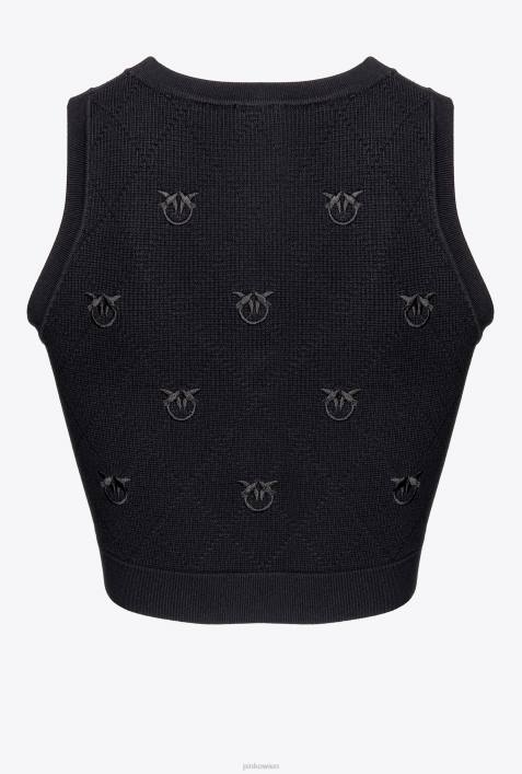 Nach oben | Pinko Limousine schwarz Kurz geschnittene Weste aus Jacquard-Love-VögelnZ4ZP366