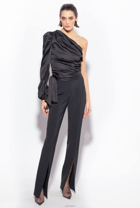Nach oben | Pinko Limousine schwarz One-Shoulder-Oberteil aus SatinZ4ZP247