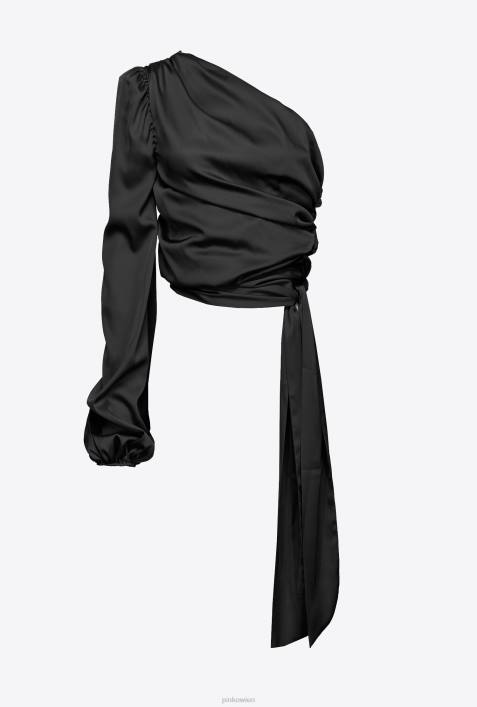 Nach oben | Pinko Limousine schwarz One-Shoulder-Oberteil aus SatinZ4ZP247
