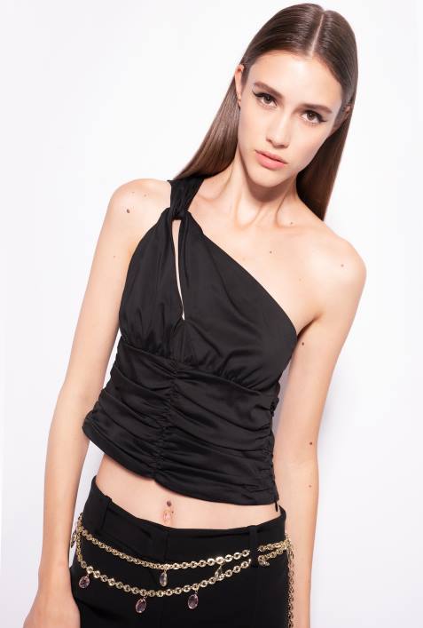Nach oben | Pinko Limousine schwarz One-Shoulder-Oberteil aus Stretch-PopelineZ4ZP390