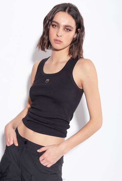 Nach oben | Pinko Limousine schwarz Tanktop mit Love-Vogel-StickereiZ4ZP373