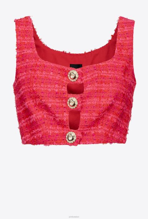 Nach oben | Pinko Multi-Fuchsia/Rot Gemustertes Crop-Top aus TweedZ4ZP362