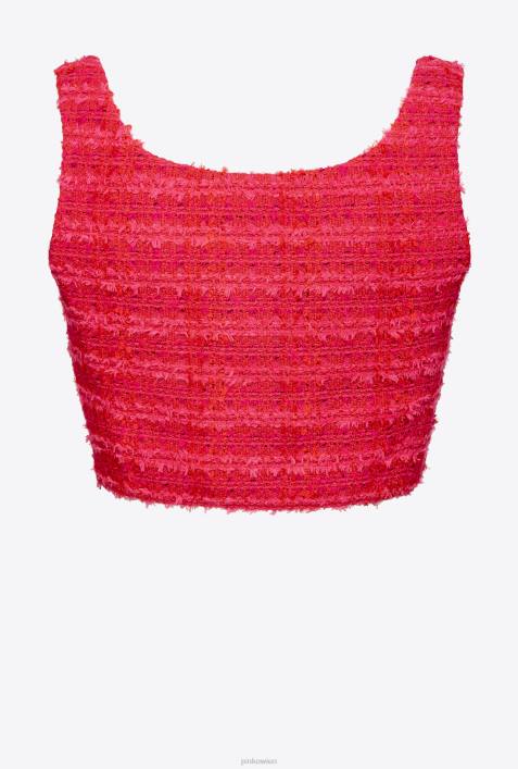 Nach oben | Pinko Multi-Fuchsia/Rot Gemustertes Crop-Top aus TweedZ4ZP362