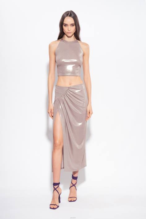 Nach oben | Pinko Pilzbeige Crop-Top aus laminiertem Jersey mit NasseffektZ4ZP320
