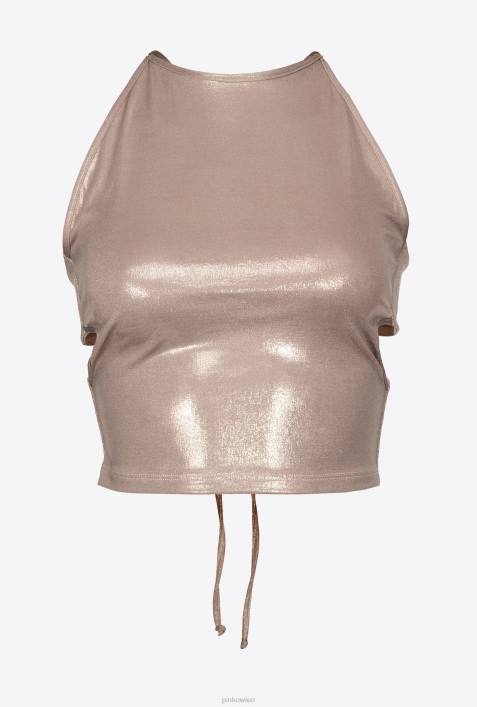 Nach oben | Pinko Pilzbeige Crop-Top aus laminiertem Jersey mit NasseffektZ4ZP320