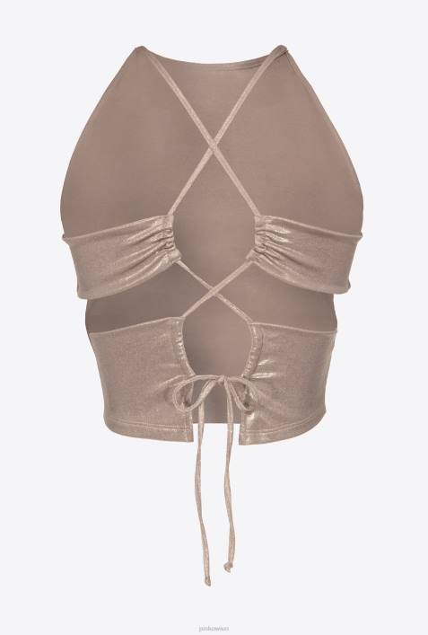 Nach oben | Pinko Pilzbeige Crop-Top aus laminiertem Jersey mit NasseffektZ4ZP320