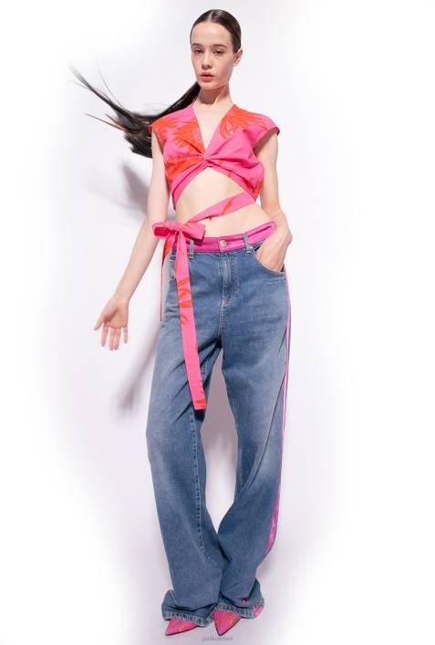 Nach oben | Pinko Pink Rot Oberteil mit Schärpe und großen bedruckten BlumenZ4ZP371