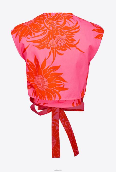 Nach oben | Pinko Pink Rot Oberteil mit Schärpe und großen bedruckten BlumenZ4ZP371