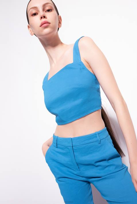 Nach oben | Pinko Regisseur blau Crop-Top aus Stretch-LeinenZ4ZP449