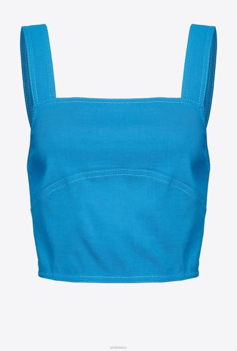 Nach oben | Pinko Regisseur blau Crop-Top aus Stretch-LeinenZ4ZP449