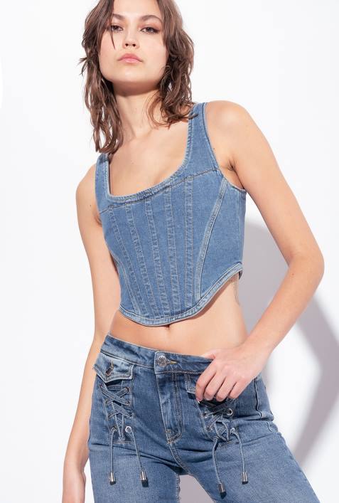 Nach oben | Pinko dunkle mittlere Waschung Bustier-Oberteil aus DenimZ4ZP386