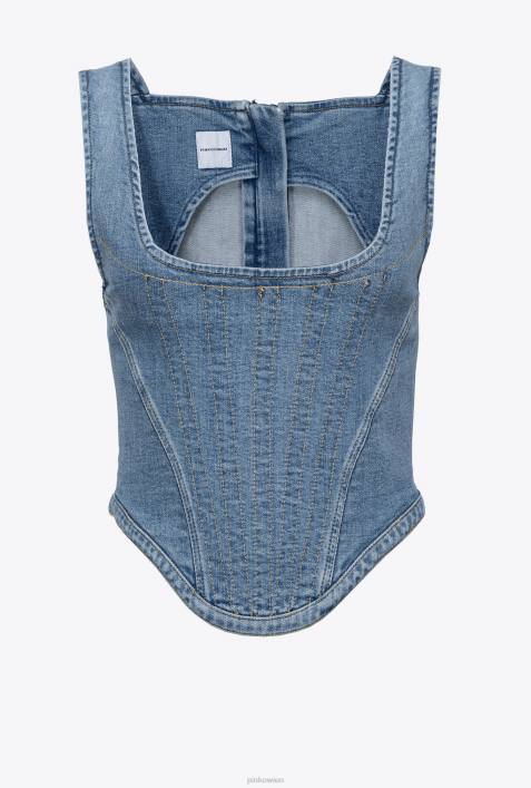 Nach oben | Pinko dunkle mittlere Waschung Bustier-Oberteil aus DenimZ4ZP386