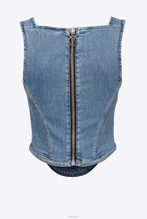 Nach oben | Pinko dunkle mittlere Waschung Bustier-Oberteil aus DenimZ4ZP386
