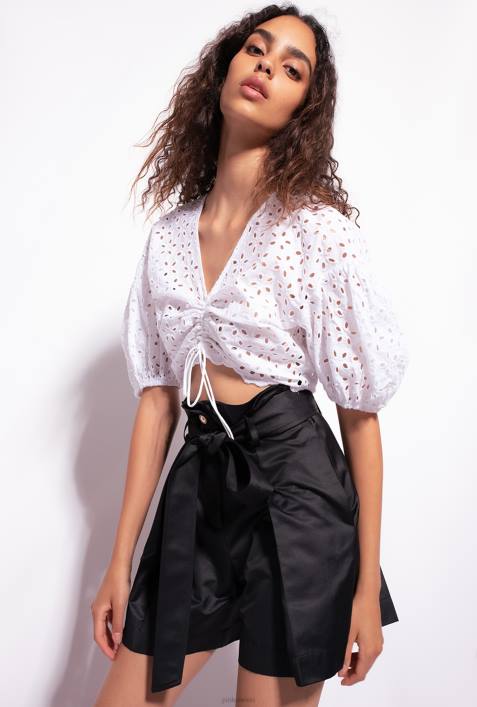 Nach oben | Pinko helles Weiss Crop-Top aus Baumwolle mit LochstickereiZ4ZP290