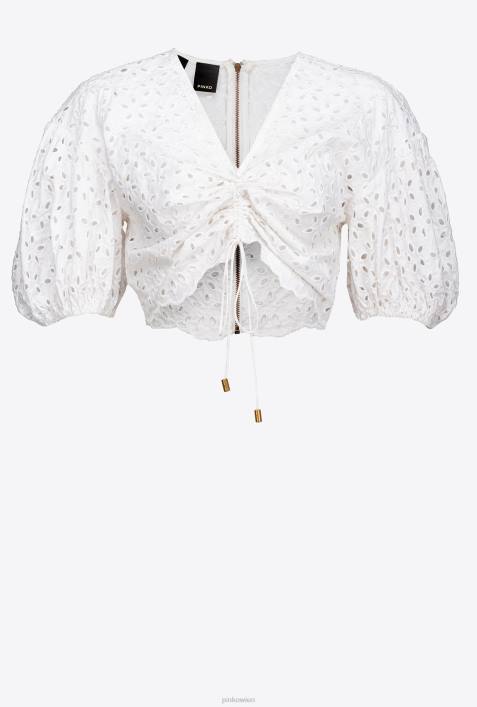 Nach oben | Pinko helles Weiss Crop-Top aus Baumwolle mit LochstickereiZ4ZP290